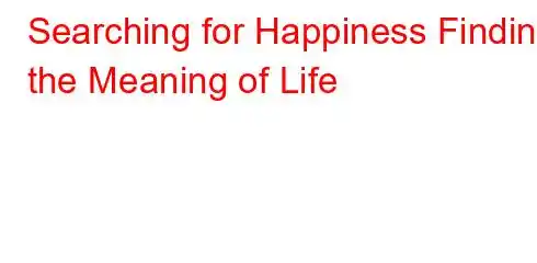 Searching for Happiness Finding the Meaning of Life